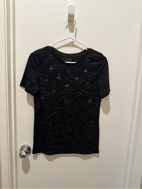 LOFT Black Short Sleeve Tee with Front Bead Accents